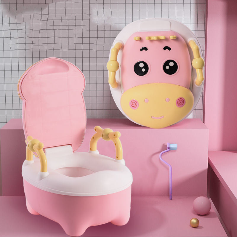 安心してトイトレが進む かわいい動物デザイン ベビーおまる 子ども用トイレチェア PP素材 フタ付き・ハンドル付き クッションタイプ選べる（ブラシ付き）