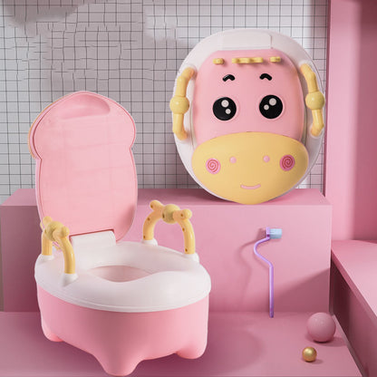 安心してトイトレが進む かわいい動物デザイン ベビーおまる 子ども用トイレチェア PP素材 フタ付き・ハンドル付き クッションタイプ選べる（ブラシ付き）