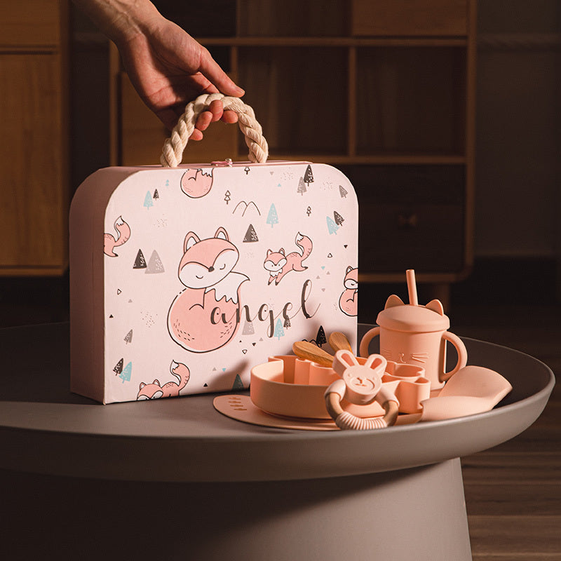 竹製フォークとスプーン付きのベビー食器ギフトセット
