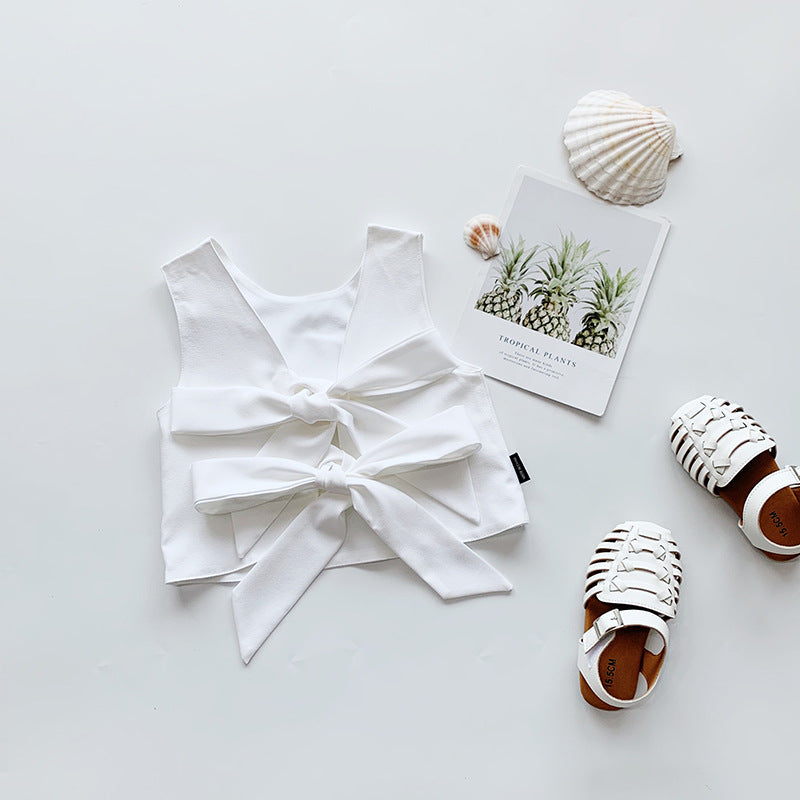 後ろ姿まで可愛く決まる 女の子ノースリーブトップス＆ワイドパンツセット バックリボン×ドット柄 ポリエステル 80〜130cm