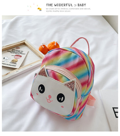 幼児用PUレザーミニリュック 猫フェイスデザイン 19×10×21cm ファスナー開閉 撥水仕様 ポリエステル裏地 全11色バリエーション