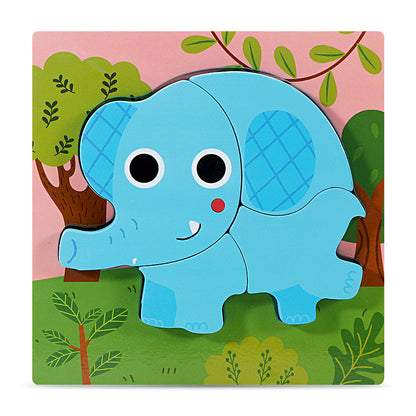 ゾウデザインの木製立体パネルパズル
