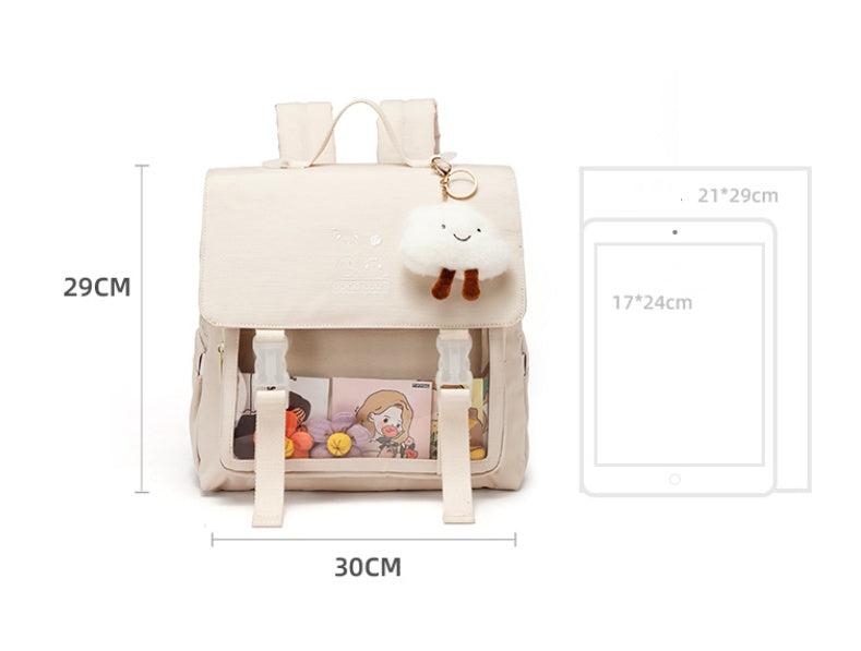 【13インチPC対応】防水ナイロン通学バックパック 30×14×29cm｜フラップ×ファスナーで中身が整うスクエアリュック（オフホワイト）