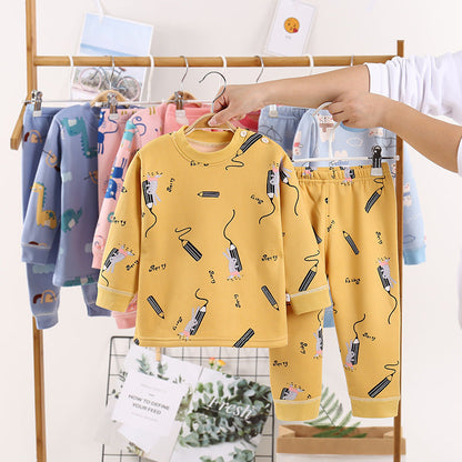 キッズ裏起毛コットン上下セット 長袖トップス＆ロングパンツ 極暖・ふんわり厚手 100–130cm | Children Plus-Velvet Cotton Warm Clothing Set Long Trousers 100–130cm Lumisei Prime