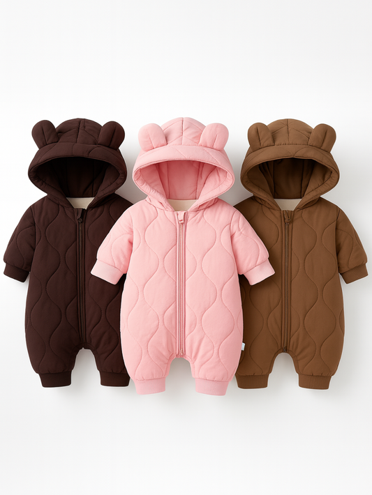 厚手キルティングベビーロンパース フード付き 全体画像
