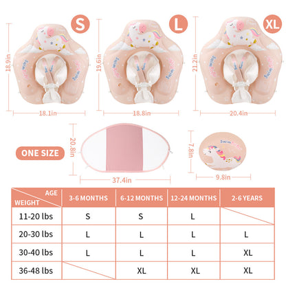 ベビー用アンダーアーム浮き輪 日よけサンシェード付き セーフティバックル＆股ベルト 取り外しキャノピー 新生児〜幼児 スイムリング（S・L・XL）