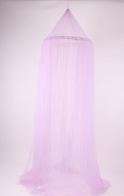 淡いライトパープルのメッシュドーム天蓋を正面から撮影したふんわりシルエットの写真（ライトパープル キャノピー）

