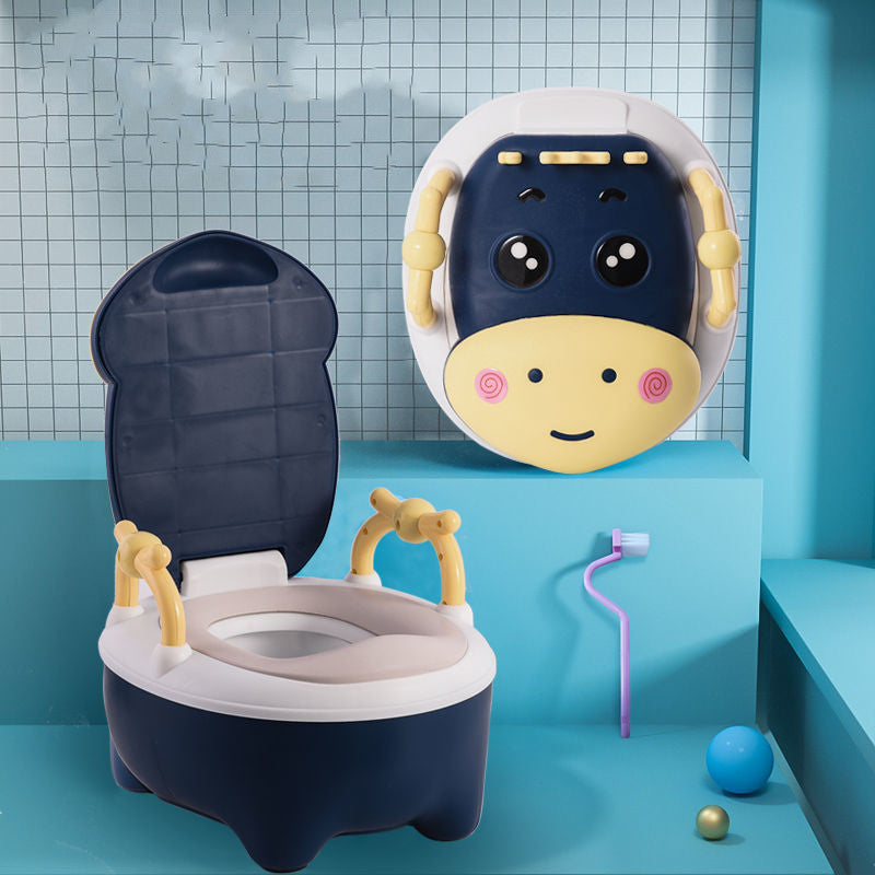 安心してトイトレが進む かわいい動物デザイン ベビーおまる 子ども用トイレチェア PP素材 フタ付き・ハンドル付き クッションタイプ選べる（ブラシ付き）