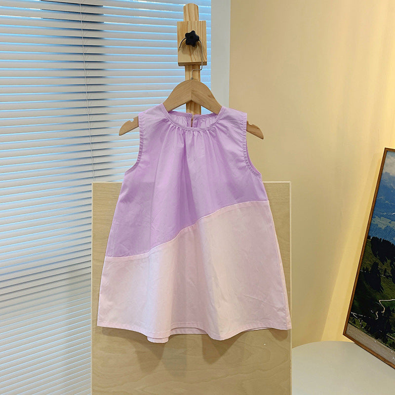 さらっと涼しく毎日が可愛く決まる 女の子ノースリーブワンピース 配色切替ゆったりAライン コットン 80~150cm