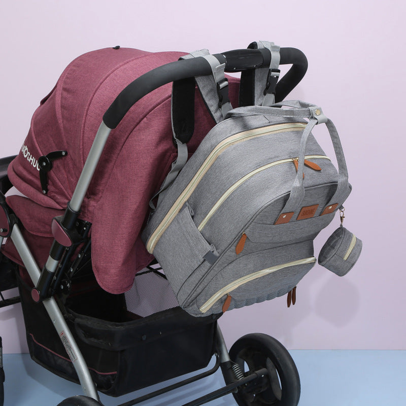 【折りたたみベッド一体型】大容量マザーズバッグ リュック オックスフォード生地 30×16×41cm ベビーカー取り付け対応