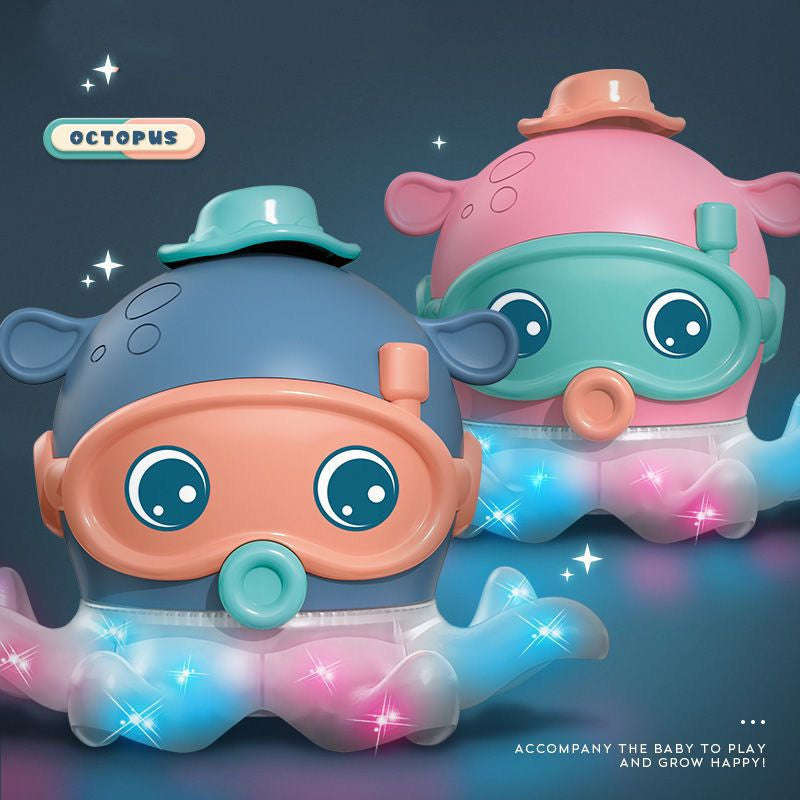 ピンクとブルーのタコ型浮遊ボールおもちゃが並んだ様子
