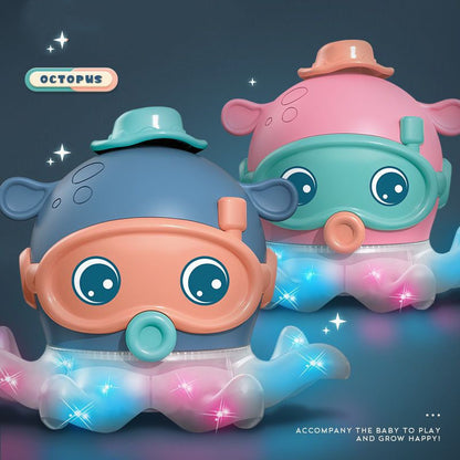 ピンクとブルーのタコ型浮遊ボールおもちゃが並んだ様子
