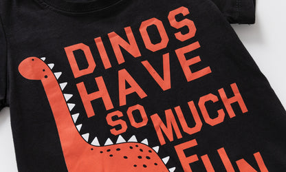 夏の外遊びがもっと楽しくなる 男の子半袖Tシャツ＆ショートパンツセット 恐竜プリント英字ロゴ コットン 90〜140cm