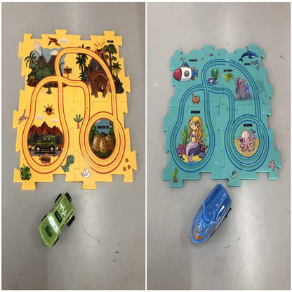 電動パズルレールカー 論理ルートDIYトロリー 恐竜・森・宇宙・海の4テーマ知育パズルトラック 3歳頃から Lumisei Prime