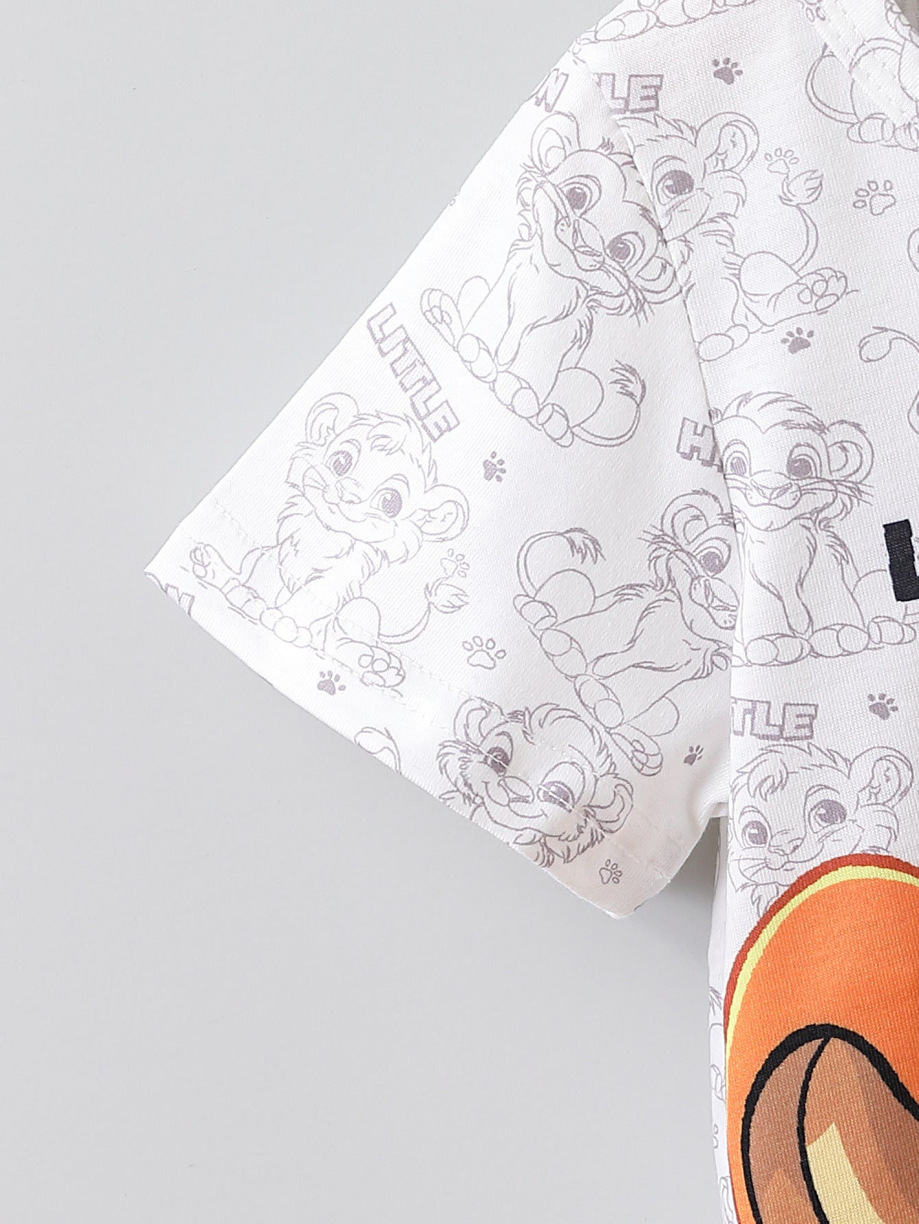 元気な毎日がかわいく決まる 男の子ベビー上下セット 半袖Tシャツ＆ショートパンツ ライオンカートゥーンプリント コットン 3〜6ヶ月〜2〜3歳