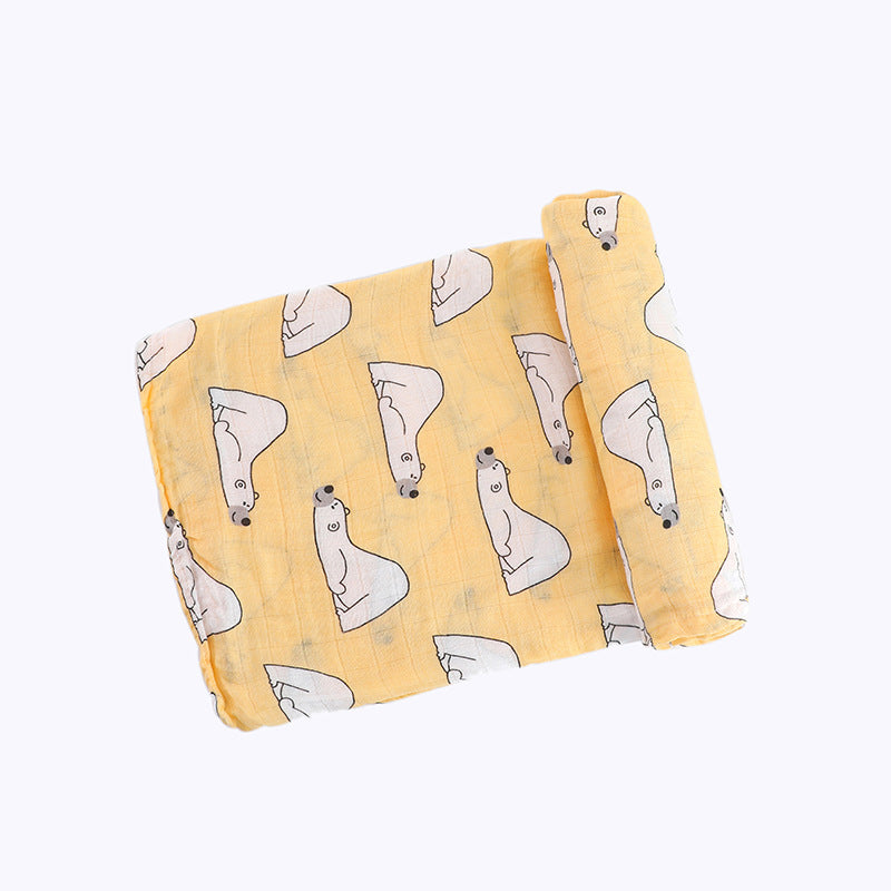 二重ガーゼ バンブーコットンおくるみ 柄：イエローボトムドホワイトベア（竹繊維ガーゼおくるみ）
