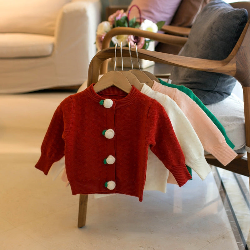 無地ベビーカーディガン レッドカラー
