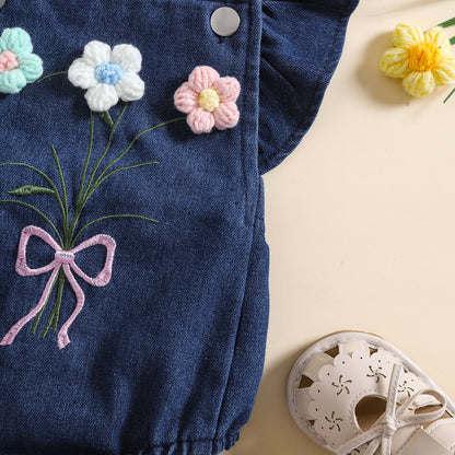 夏の涼しさを上品にまとう 女の子ノースリーブリネンロンパース トライアングルデザイン ヘアバンド付き 0〜18ヶ月