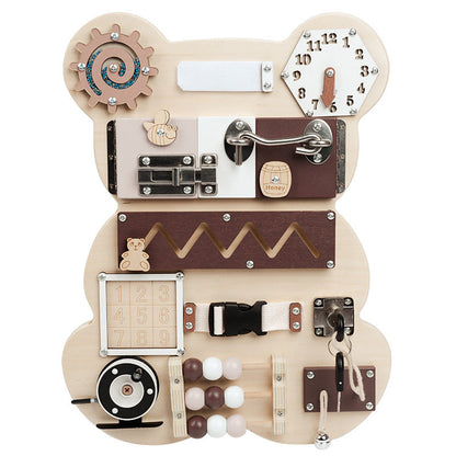 木製ベア・ビジーボード知育パネル｜指先・集中力・物理感覚を育てるモンテッソーリトイ