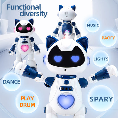 子どもの手で操作されるジェスチャー対応ロボットトイ
