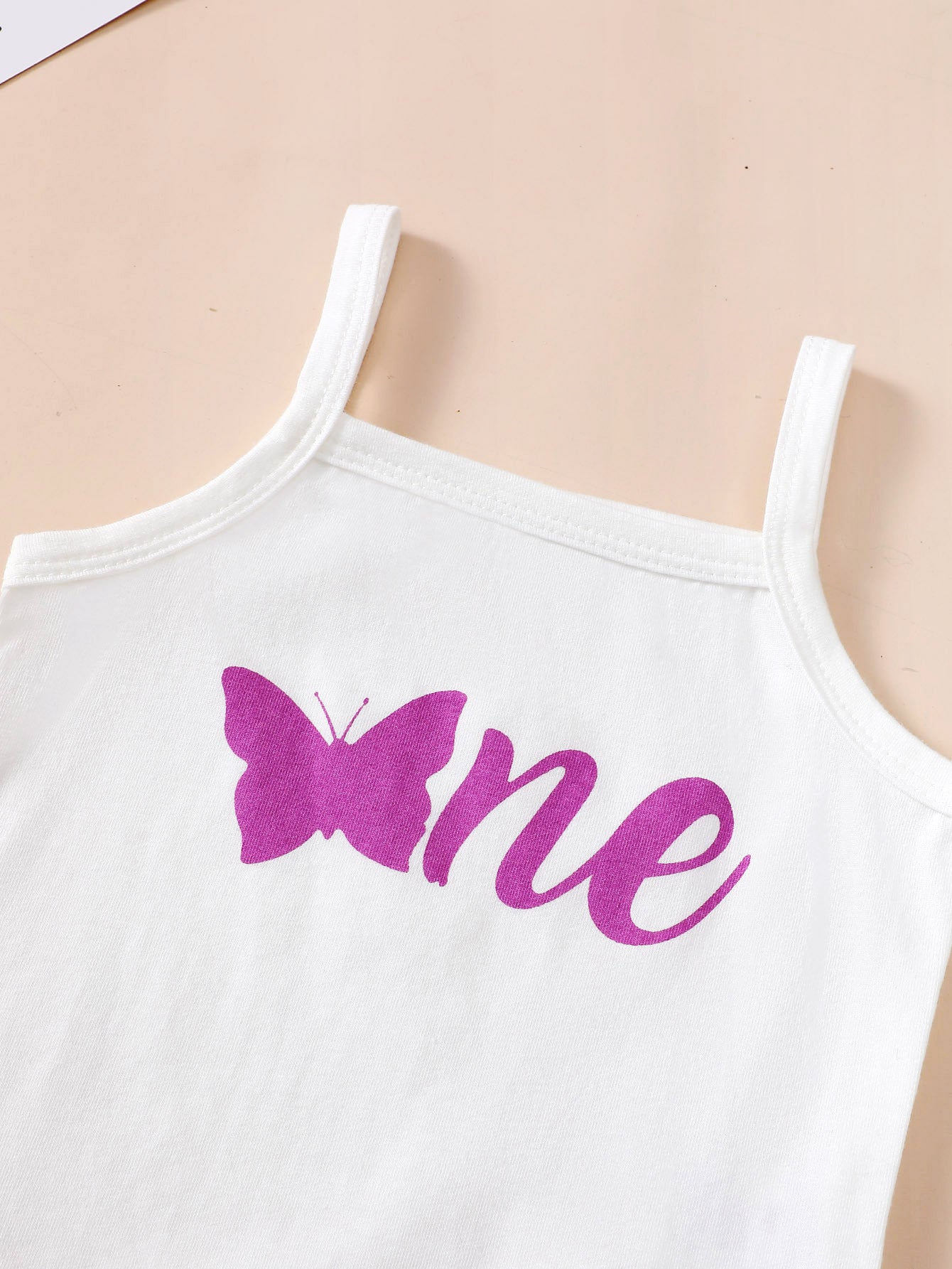 夏の軽やかおしゃれが叶う 女の子ベビーノースリーブロンパース＆バタフライ柄ショーツセット コットン素材 70~90cm