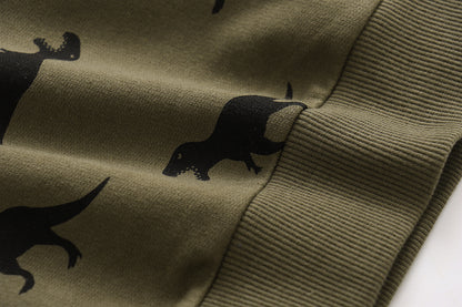 ふんわり快適で季節の変わり目に頼れる 男の子クルーネックトレーナー 恐竜カートゥーン総柄 コットン 90〜140cm