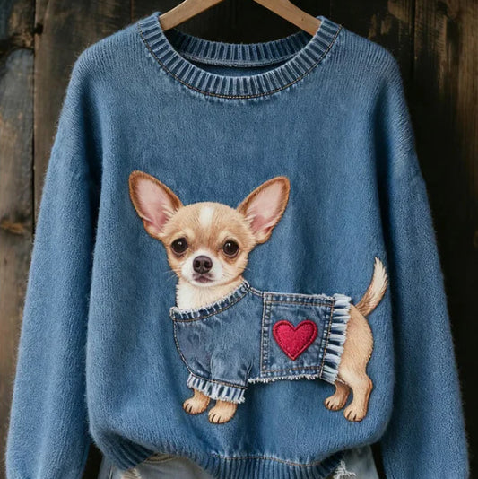 チワワ3Dプリント アートスウェット ブルー S〜XL