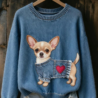 チワワ3Dプリント アートスウェット ブルー S〜XL