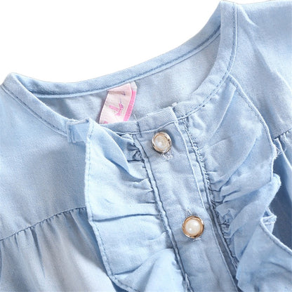 夏のおでかけが華やぐ 女の子ノースリーブワンピース 花柄フレアスカート×デニム風トップ コットン裏地 リボン付き 90~150cm