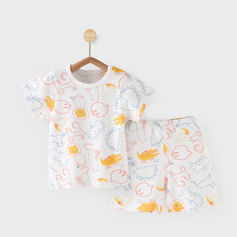 汗ばむ季節もさらっと快適 ベビー・子ども半袖パジャマ上下セット 動物カートゥーン柄 綿100%薄手 73~110cm