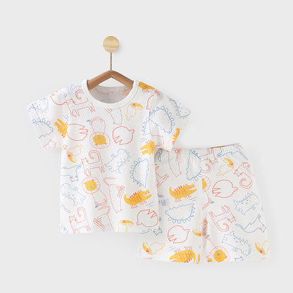 汗ばむ季節もさらっと快適 ベビー・子ども半袖パジャマ上下セット 動物カートゥーン柄 綿100%薄手 73~110cm