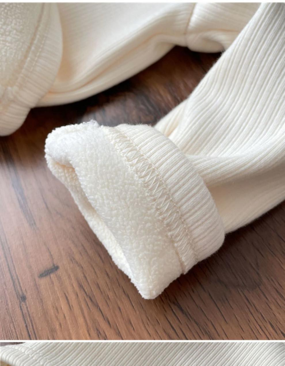 ベージュレース襟コットン裏起毛トップス | Beige Lace Collar Cotton Fleece-Lined Baby Top Lumisei Prime