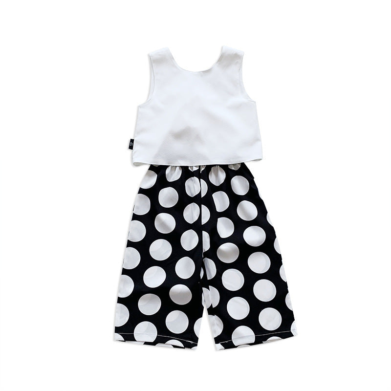 後ろ姿まで可愛く決まる 女の子ノースリーブトップス＆ワイドパンツセット バックリボン×ドット柄 ポリエステル 80〜130cm