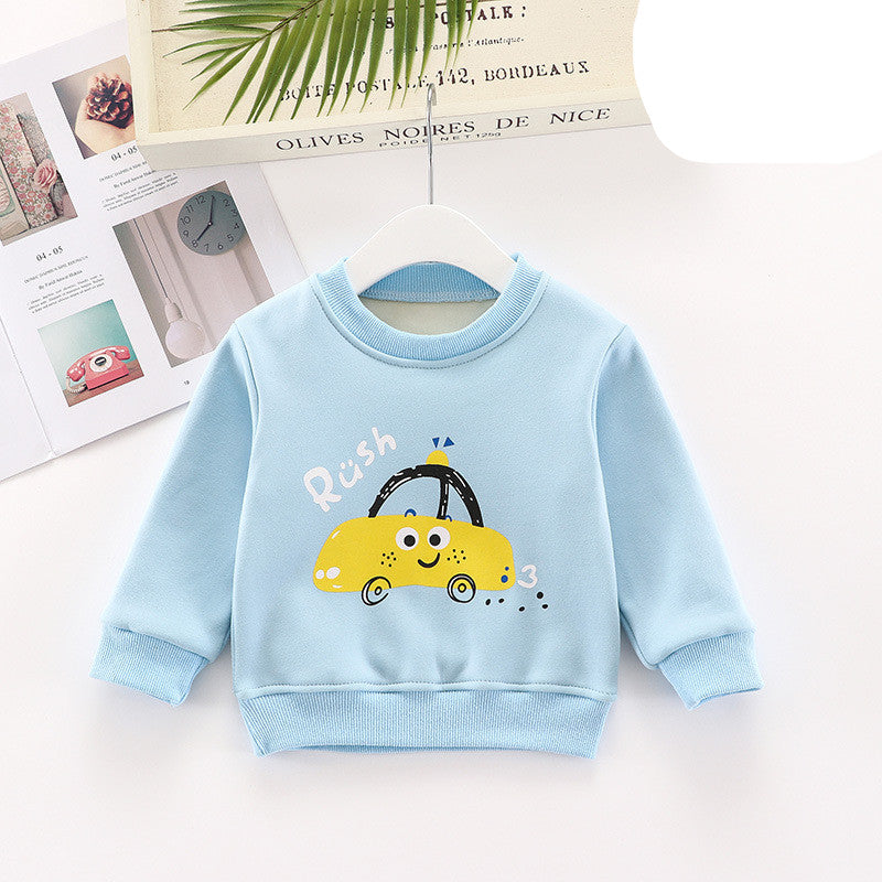 車プリントがポイントの韓国風裏起毛キッズトレーナー正面
