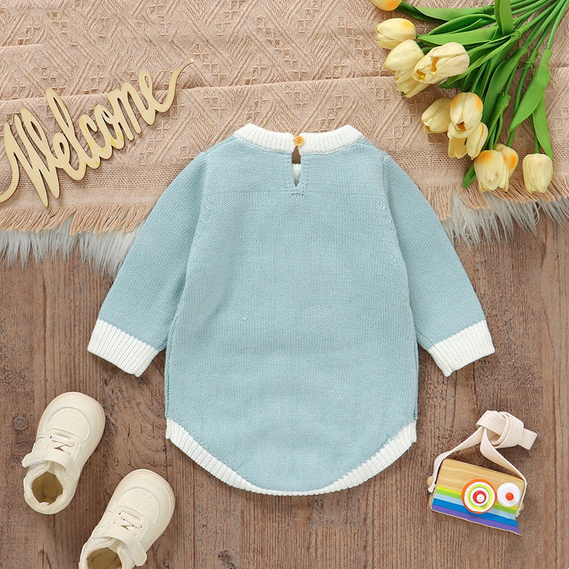 水色のベビー長袖ロンパース 背面デザイン全体
