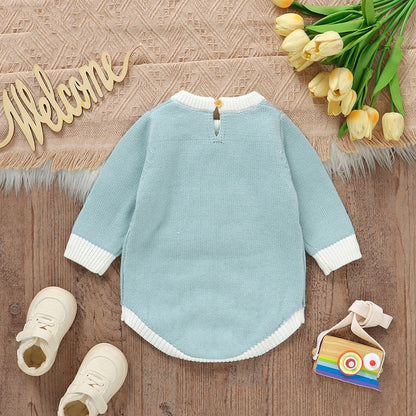 水色のベビー長袖ロンパース 背面デザイン全体
