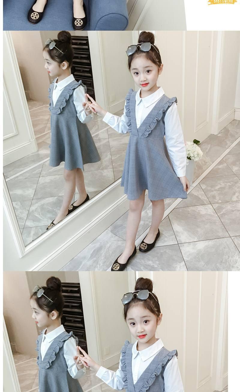 きちんと見えが叶う 女の子ロングスリーブジャンパースカート チェック柄 フリルデザイン ブルー 110~160cm