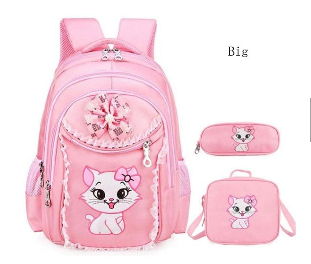 小学生女の子向け 猫デザイン通学リュック 6〜12歳対応 2サイズ・ポリエステル