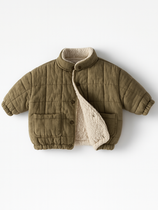 ほどよくゆとりのあるシルエットのキルティングキッズアウター
