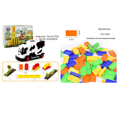 ドミノブロックと付属アクセサリーが揃うセット内容の一覧イメージ
