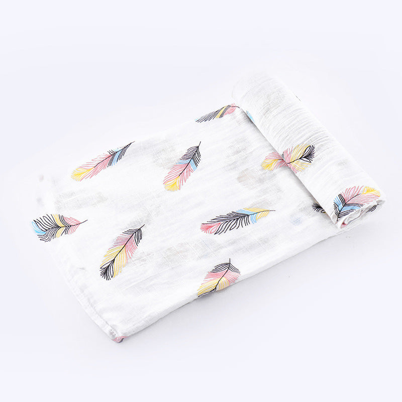 二重ガーゼ バンブーコットンおくるみ 柄：カラフルフェザーズ（竹繊維ガーゼおくるみ）
