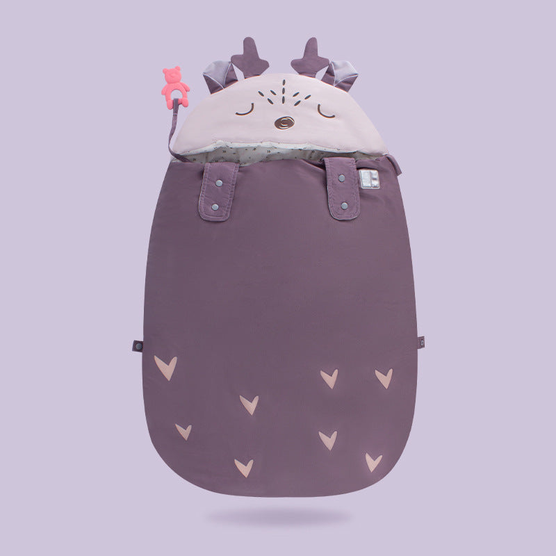 パープルのベビー抗ショックスリーピングバッグを正面から撮影した商品画像（パープル ベビー寝袋）
