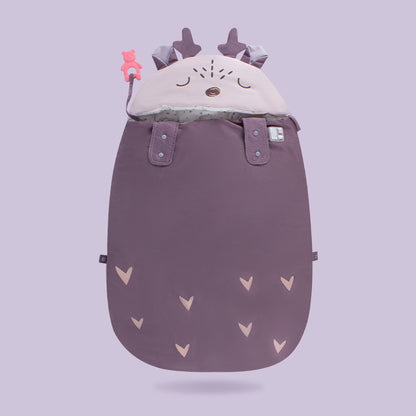 パープルのベビー抗ショックスリーピングバッグを正面から撮影した商品画像（パープル ベビー寝袋）
