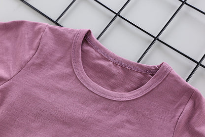 元気いっぱいに映える 子ども半袖上下セット 恐竜カートゥーンアップリケ 五分丈ショーツ コットン95% 80~110cm