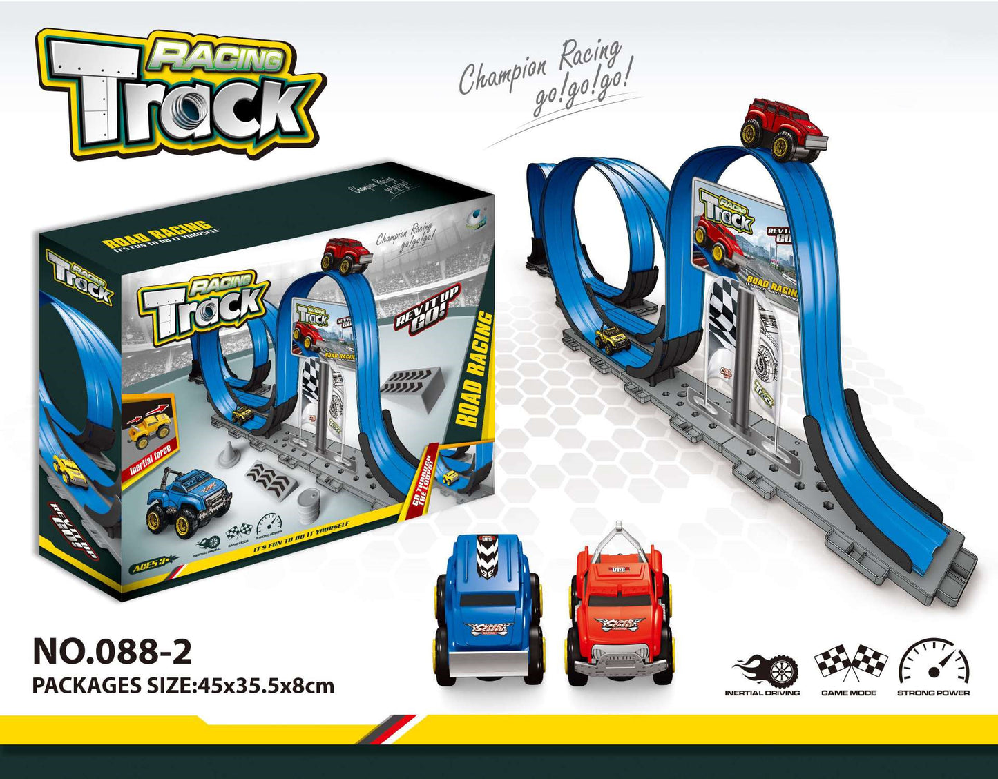 ループを通過した後にストレートコースを走るレーシングカーを横から撮影した写真
