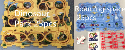 電動パズルレールカー 論理ルートDIYトロリー 恐竜・森・宇宙・海の4テーマ知育パズルトラック 3歳頃から Lumisei Prime