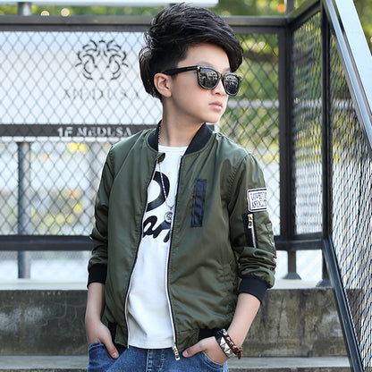 さらっと羽織れてこなれ感が決まる 男の子MA-1風ショートジャケット ワッペンプリント ポリエステル 120~170cm