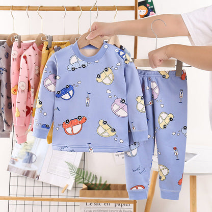 キッズ裏起毛コットン上下セット 長袖トップス＆ロングパンツ 極暖・ふんわり厚手 100–130cm | Children Plus-Velvet Cotton Warm Clothing Set Long Trousers 100–130cm Lumisei Prime