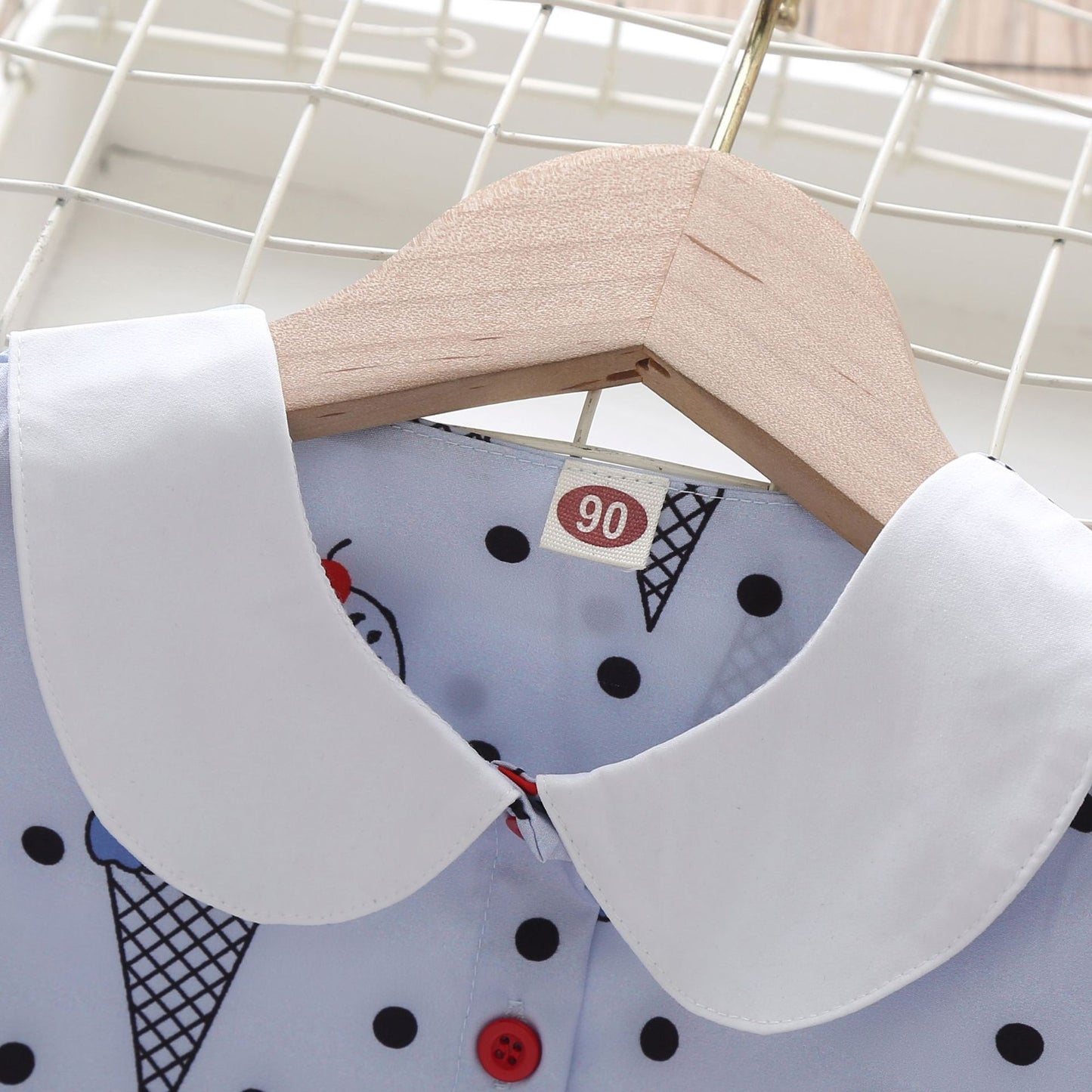 さらっと涼しく毎日が楽しくなる 女の子ドールカラーワンピース おえかき柄・水玉アイス柄 コットン混 90~130cm