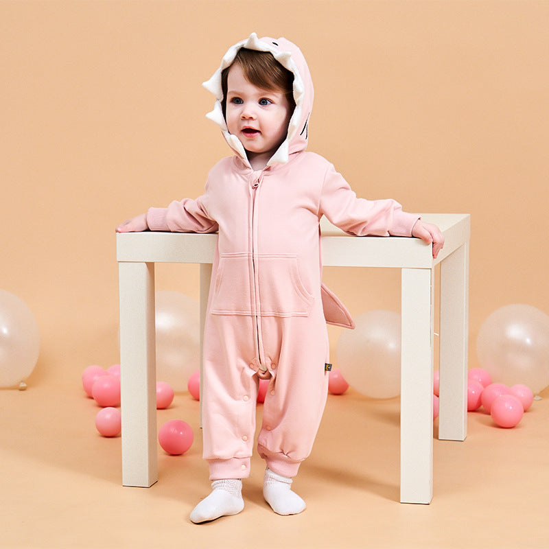 美ベロア素材のフード付きベビーロンパース平置き写真
